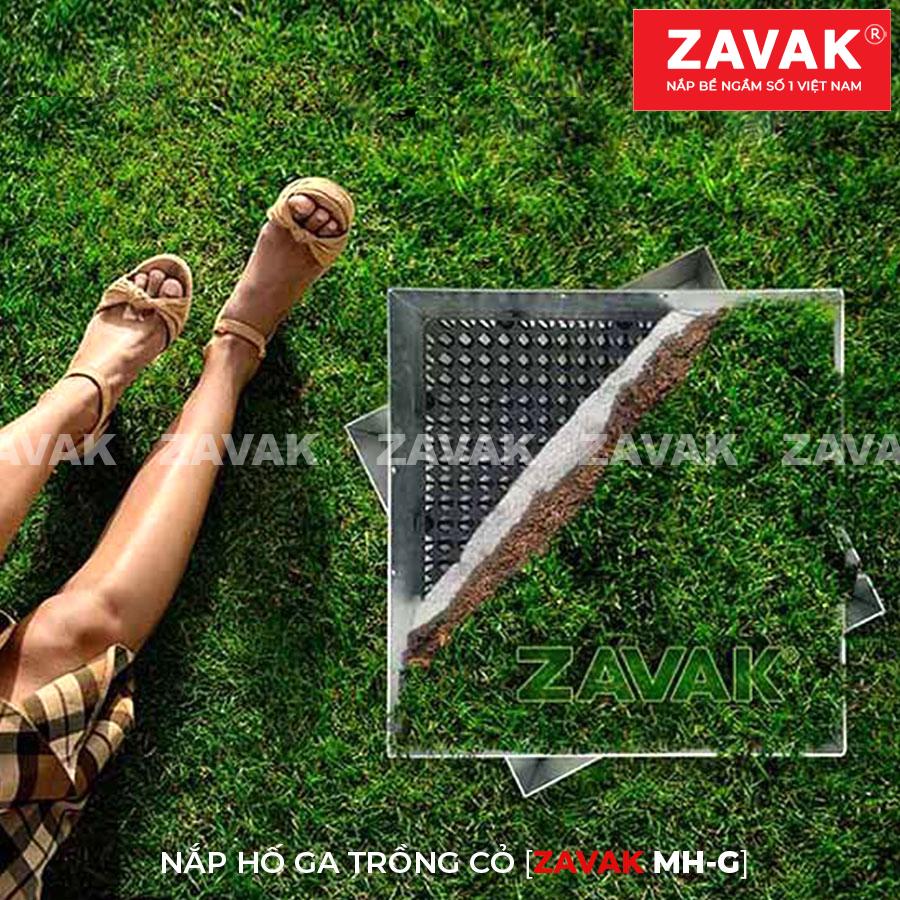 Nắp hố ga inox ZAVAK MH-G trồng cỏ lên trên bề mặt sử dụng làm nắp đậy hố ga sân vườn