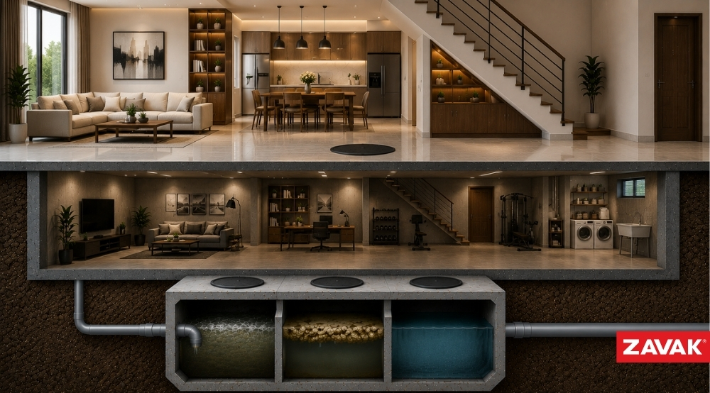 Những Điều Cần Biết Khi Xây Bể Phốt Dưới Tầng Hầm Nhà phố, biệt thự thích hợp đặt bể phốt dưới tầng hầm