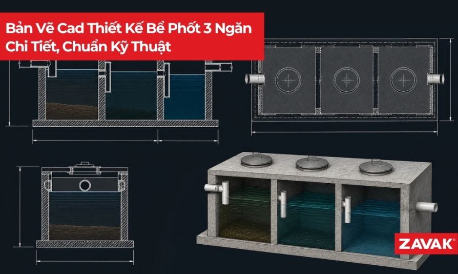 Bản vẽ bể phốt 3 ngăn