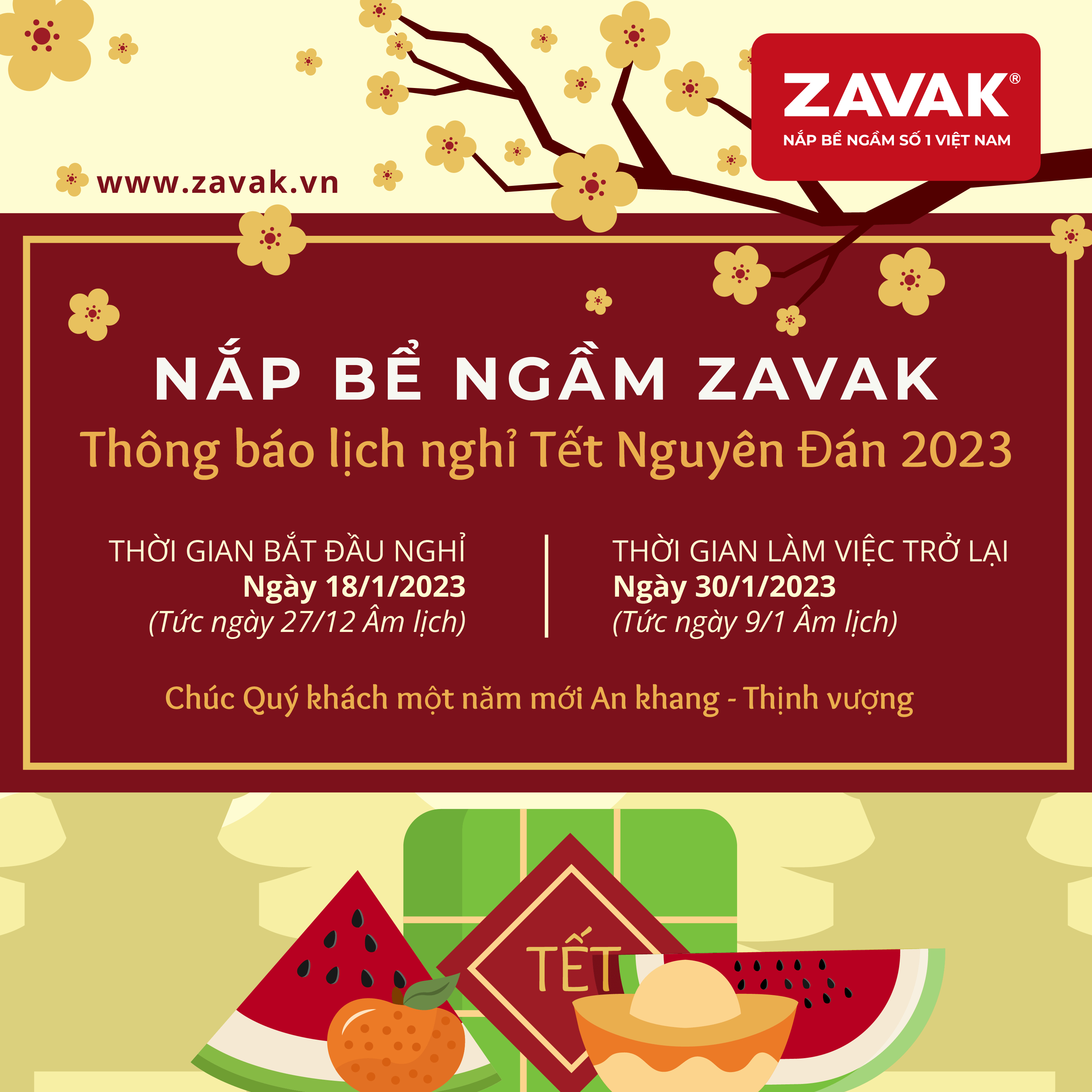 Lịch nghỉ tết nguyên đán 2023 Nắp bể ngầm inox Zavak