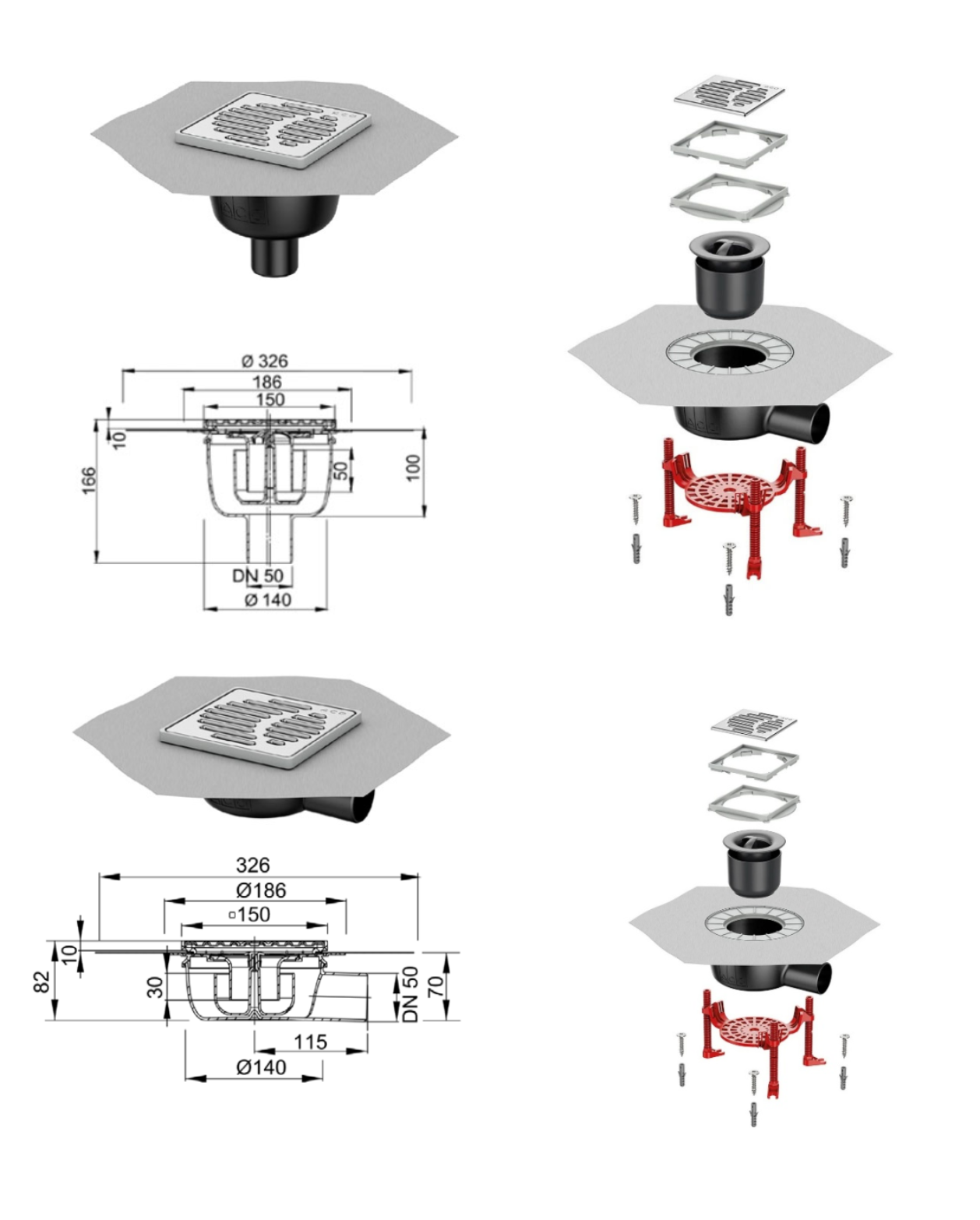 Bản vẽ ga thoát sàn phòng tắm ACO EASYFLOW Bản vẽ ga thoát sàn phòng tắm ACO EASYFLOW