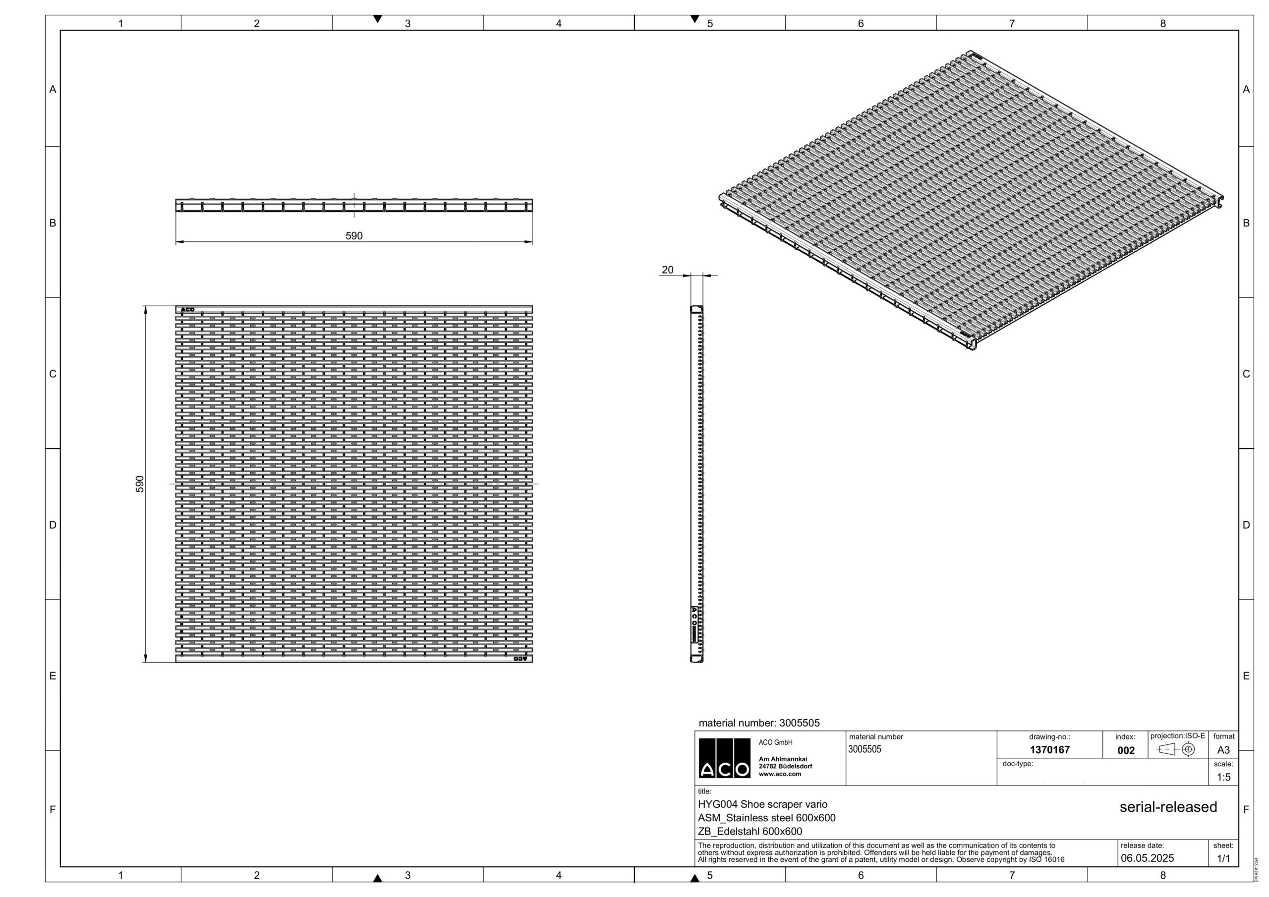 Bản vẽ kỹ thuật thảm lưới chống trượt ngoài trời