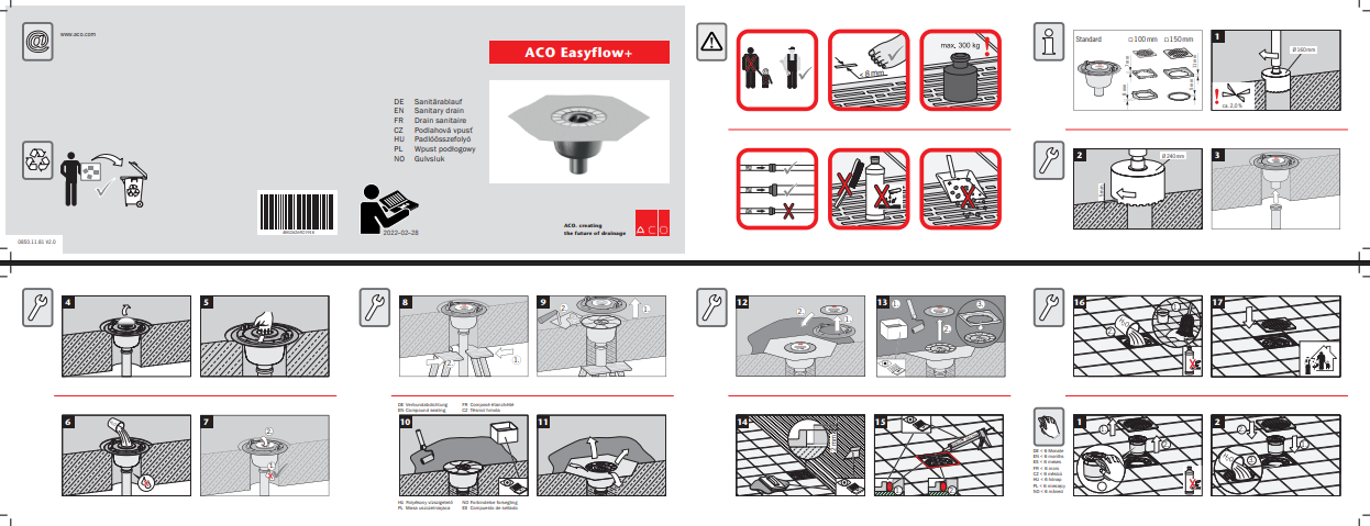 Ga thoát sàn nhà tắm chống thấm - ngăn mùi ACO EasyFlow+ (Đức) Hướng dẫn lắp đặt và lưu ý khi sử dụng ACO EasyFlow