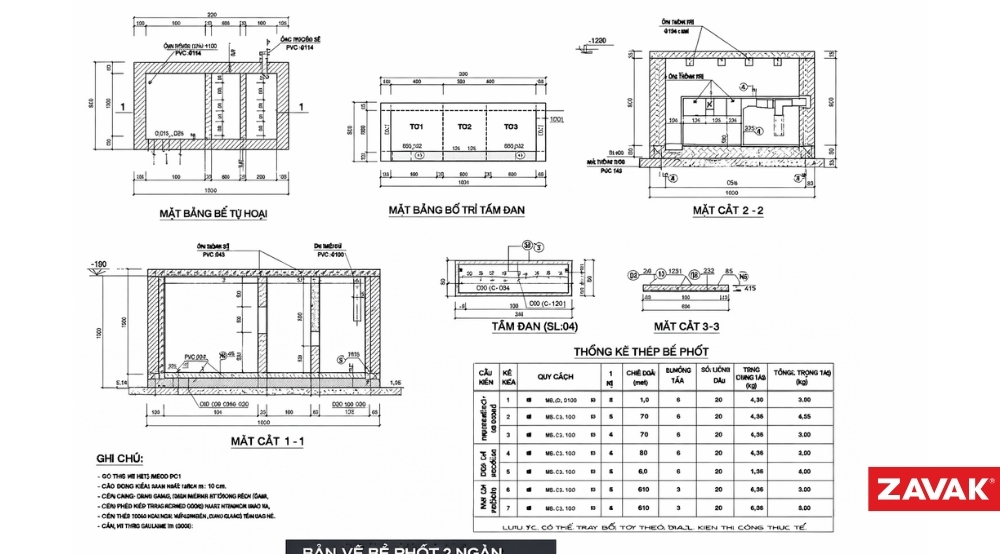 Bản vẽ CAD bể tự hoại 2 ngăn chi tiết cho dân kỹ thuật