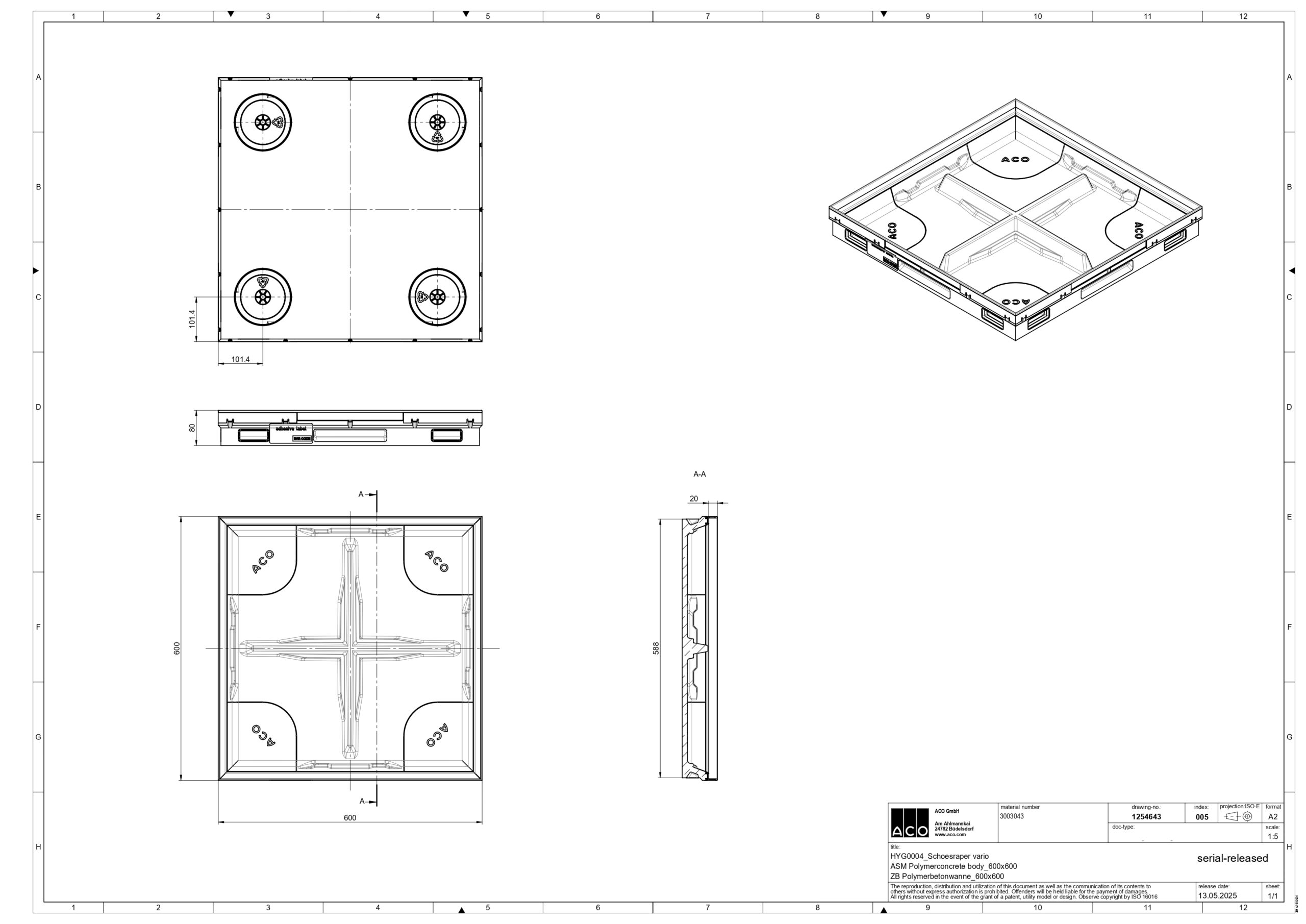 bản vẽ khay thảm âm sàn chống trượt ngoài trời cao cấp ACO giúp vệ sinh giày