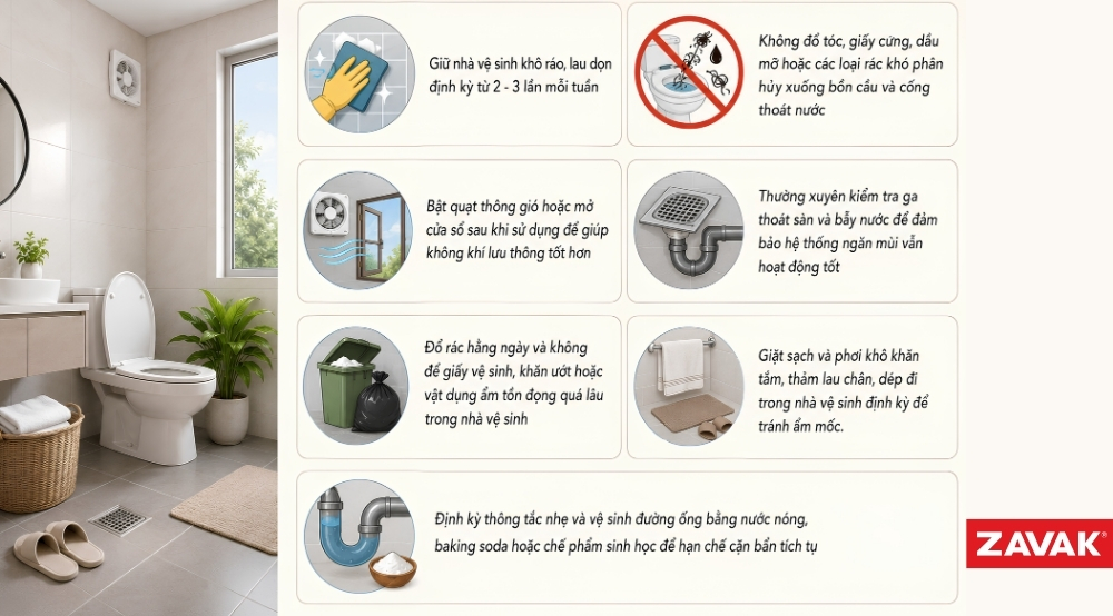 Các cách phòng ngừa nhà vệ sinh bị hôi