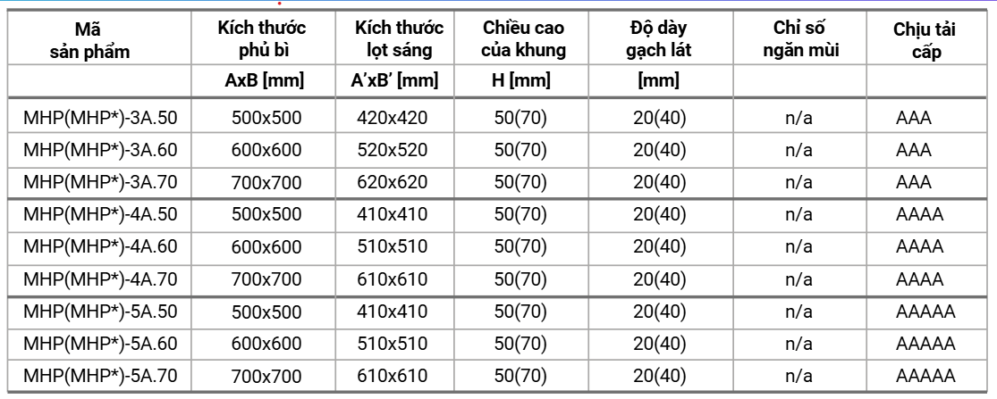 Các Kích Thước Nắp Hố Ga Phổ Biến