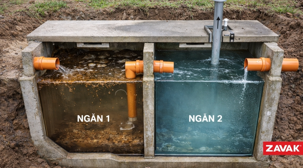 Ống chuyển giữa 2 ngăn bể phốt 2 ngăn