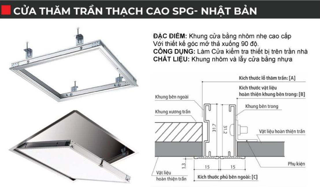 Cấu Tạo Nắp Thăm Trần Thạch Cao, Các Kích Thước Phổ Biến