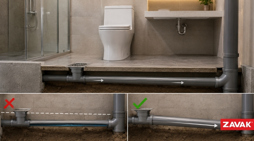 Độ dốc đường ống nhà vệ sinh chuẩn giảm thiểu mùi hôi