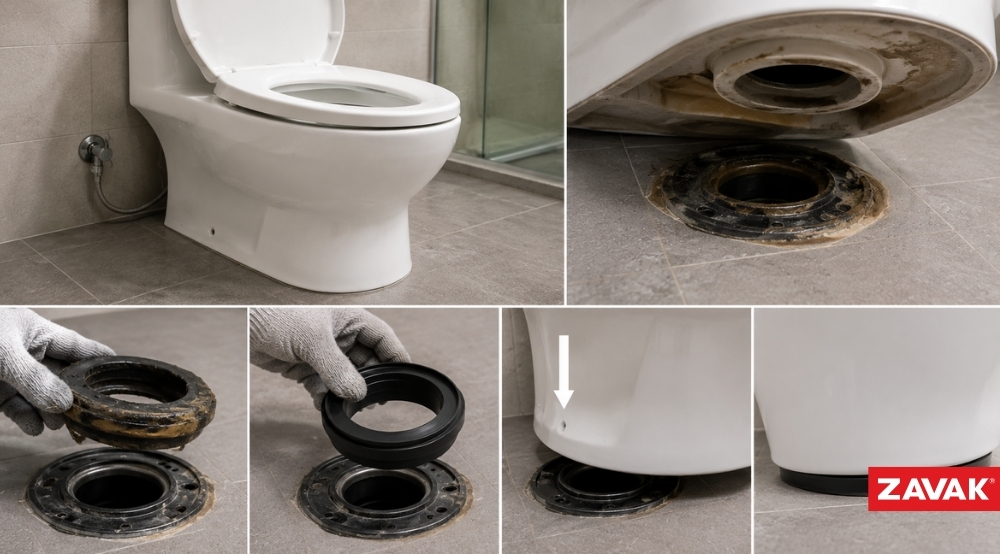 Gioăng cao su khớp với bồn cầu giảm thiểu trị tình trạng nhà vệ sinh mới xây bị hôi