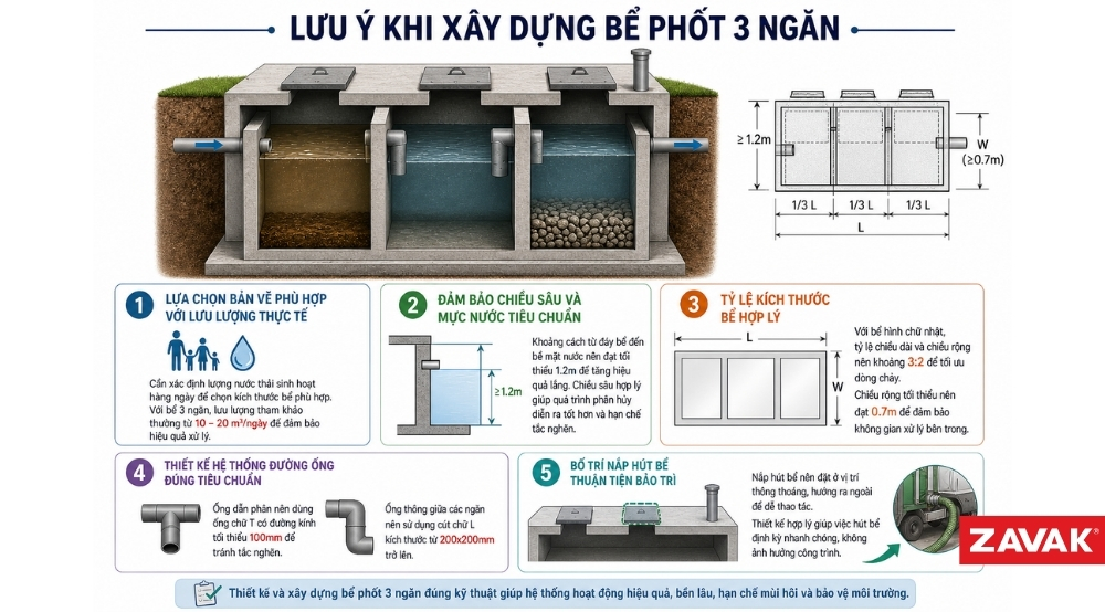 Lưu Ý Khi Xây Dựng Bể Phốt 3 Ngăn Theo Bản Vẽ