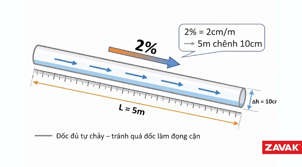 Khi lắp đặt ống cho bể phốt 2 ngăn cần lưu ý độ dốc