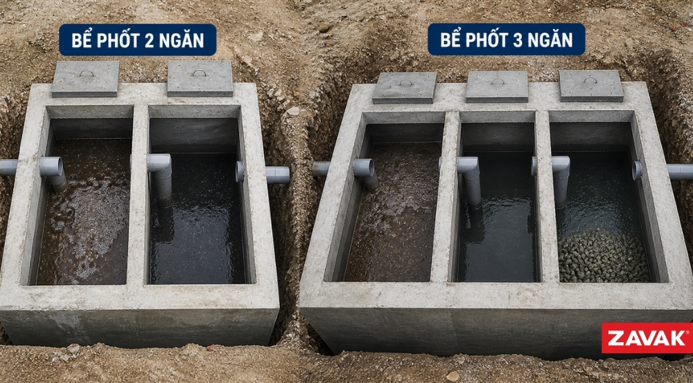 Nên xây bể phốt 2 ngăn hay 3 ngăn