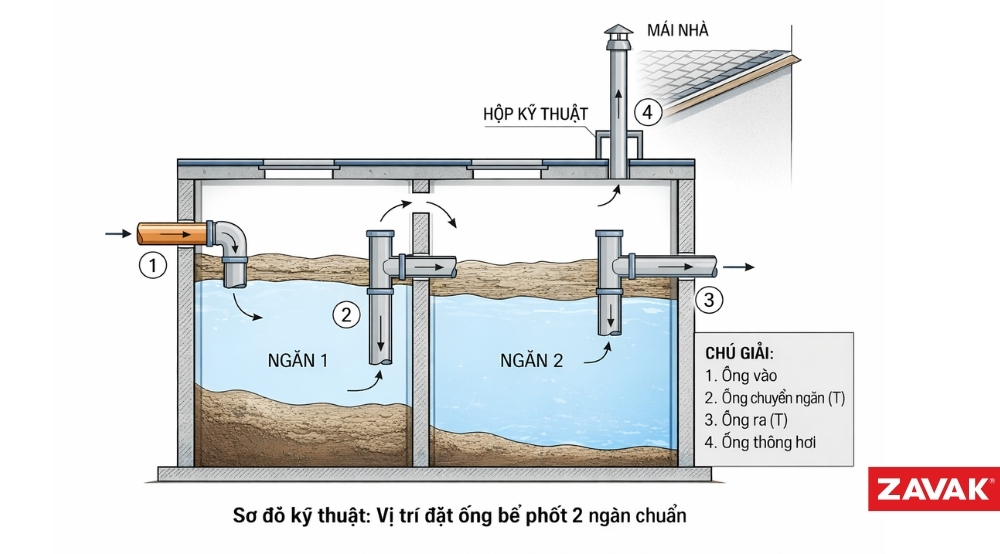 Cần khảo sát kỹ cao độ và tuyến ống bể phốt 2 ngăn