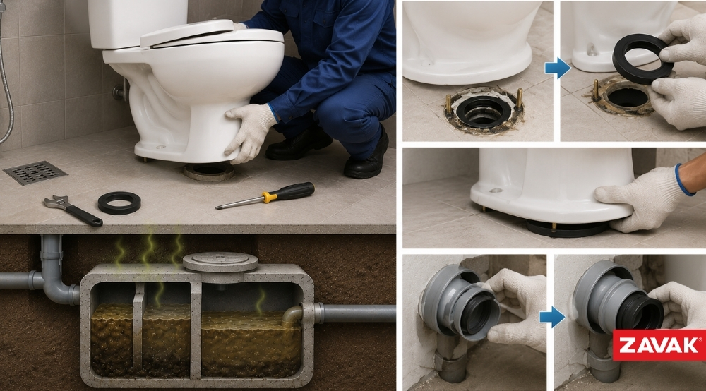 Thay mới gioăng kín khí tránh bốc mùi từ bể phốt